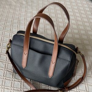 Fossil Black Satchel with Brown Trim